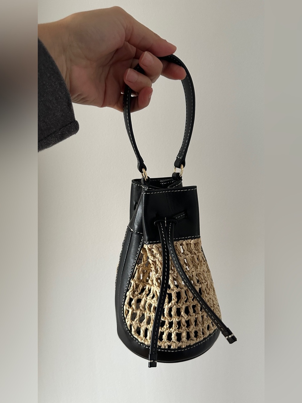 NWT J.Crew leather and straw drawstring bag!